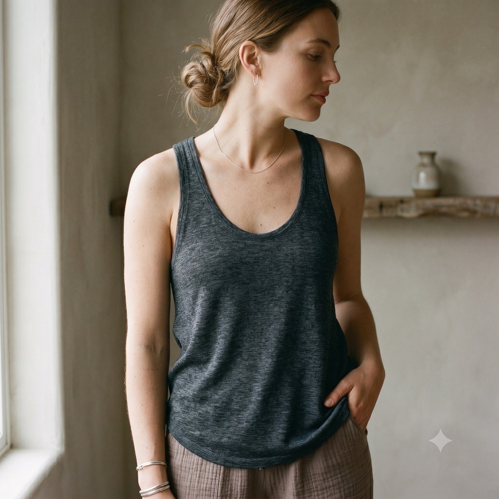 Barefoot Dreams Malibu Racerback Tank Top Womens Small Gray Space Dye Scoop Neck